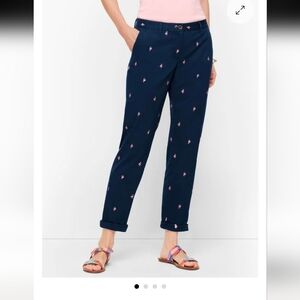 Talbots Navy Chinos with Pink Flamingos Women Size 8